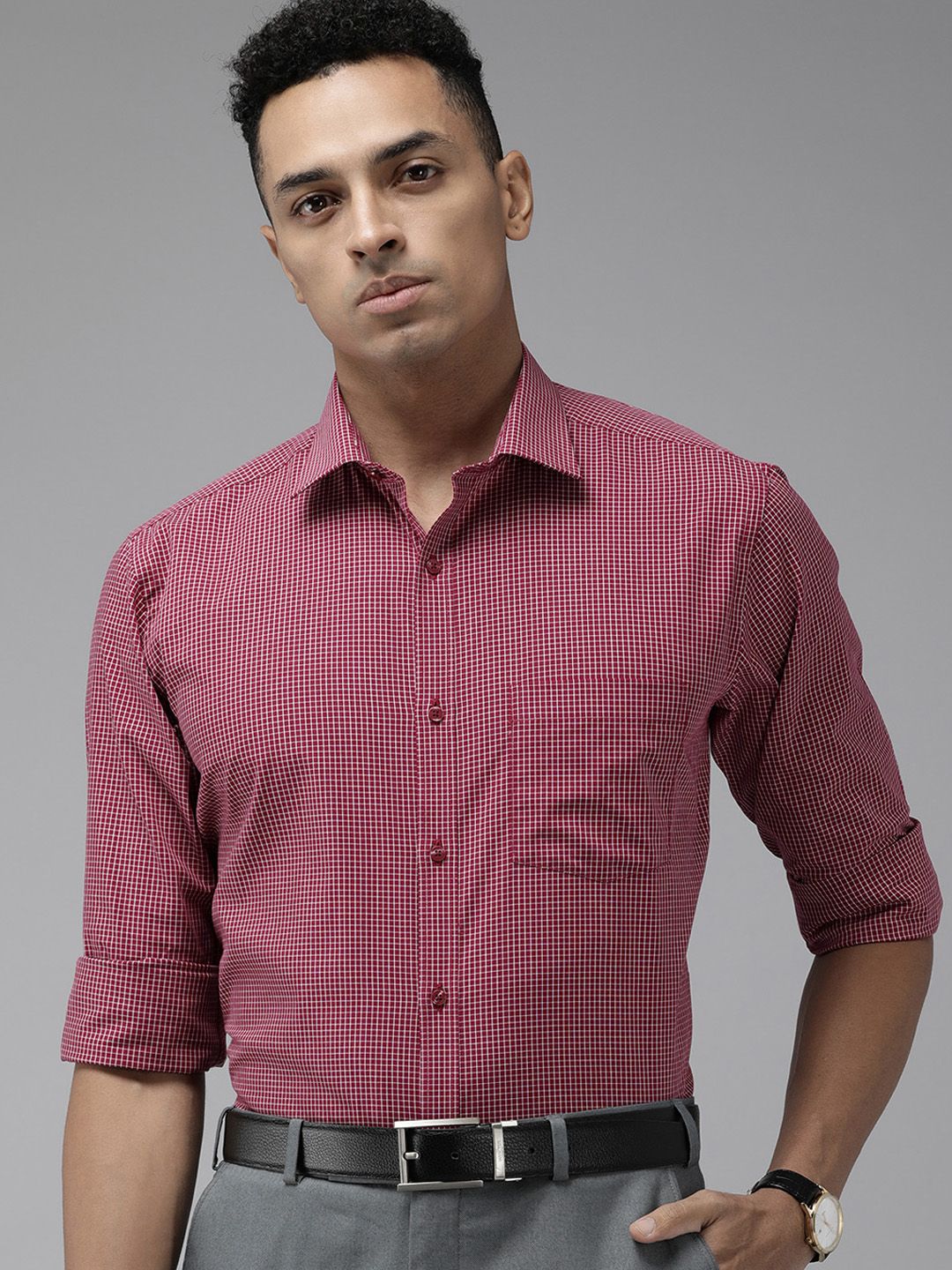 Park Avenue Pure Cotton Slim Fit Micro Checked Formal Shirt