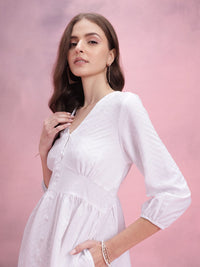 DressBerry Chevron Puff Sleeves A-Line Midi Dress