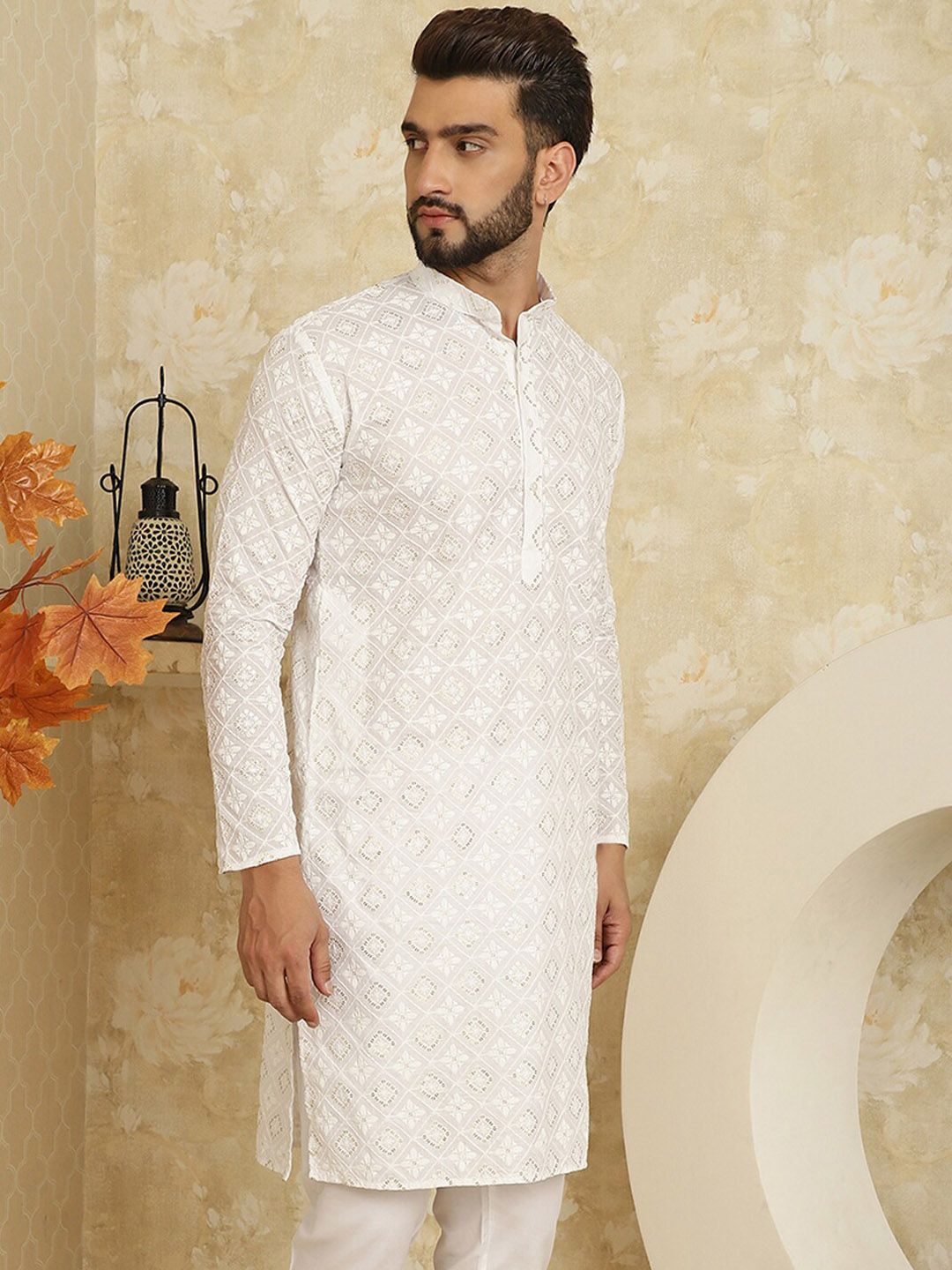 SOJANYA Kurta Lurus Kolar Mandarin Sulam Bunga