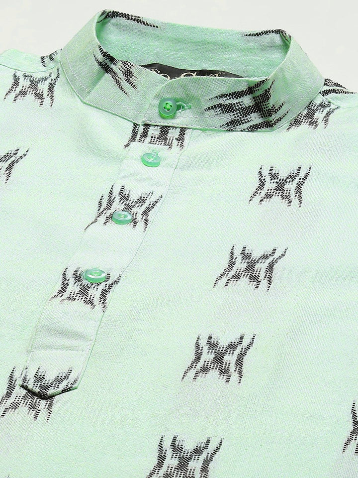 SOJANYA Men Green & Black Pure Cotton Self Design Kurta