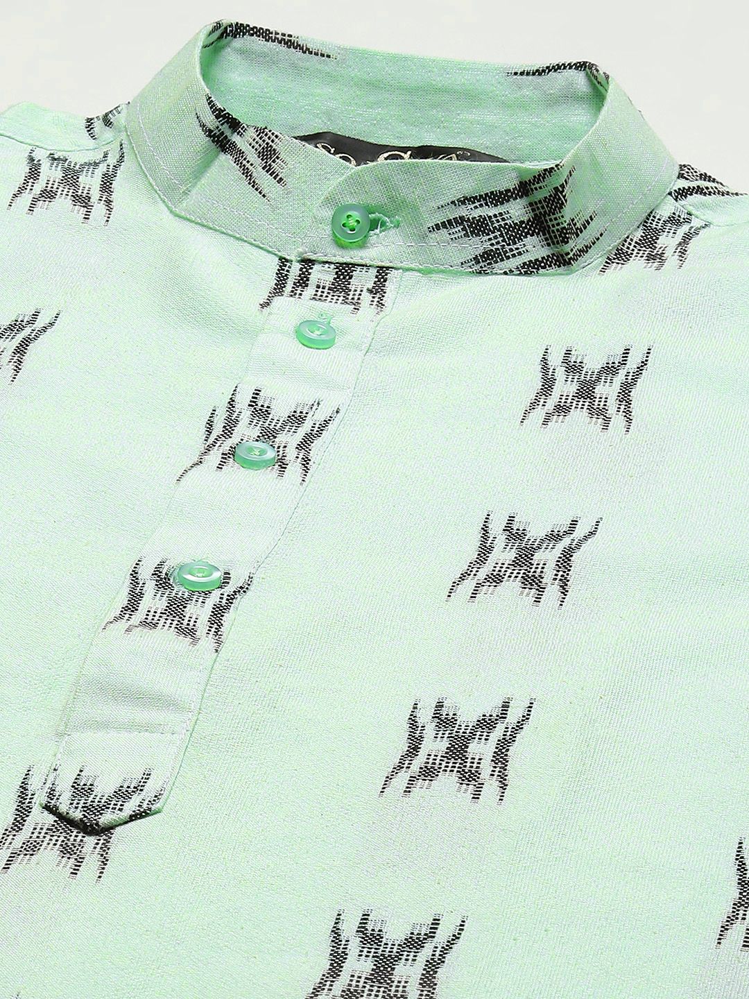 SOJANYA Men Green & Black Pure Cotton Self Design Kurta