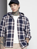The Indian Garage Co Men Regular Fit Checked Casual Hooded Overshirt