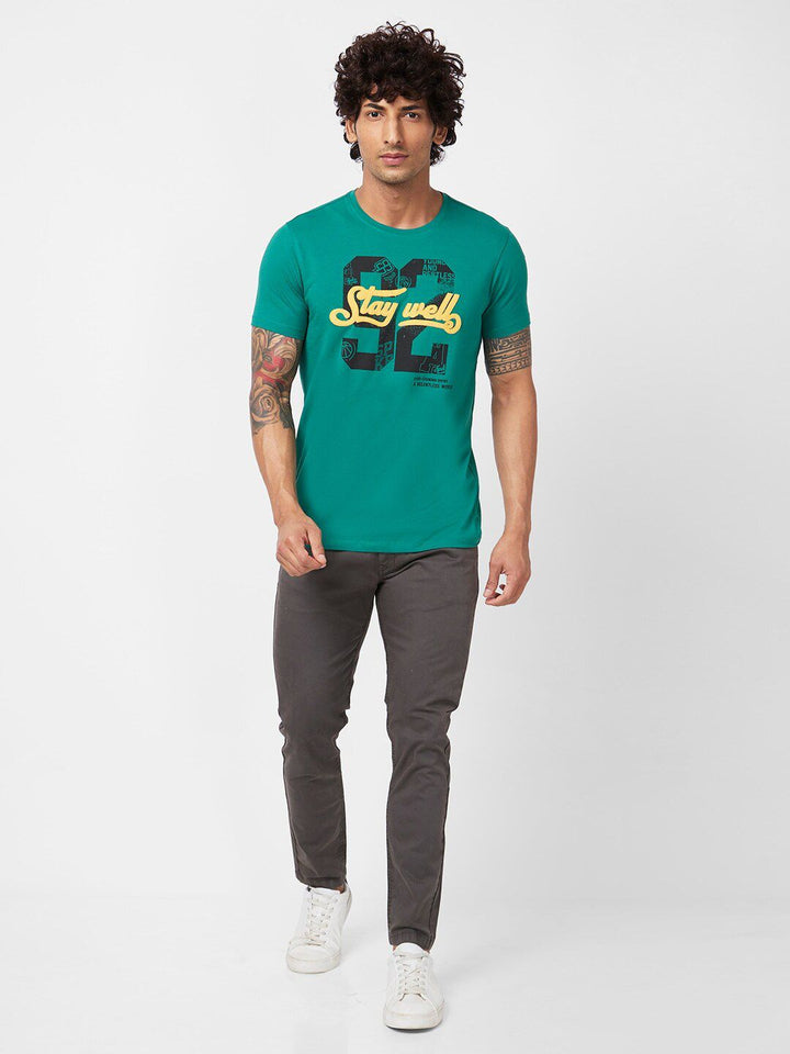 SPYKAR Varsity Printed Slim Fit Cotton Casual T-Shirt