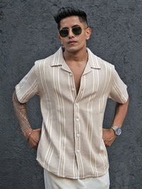 Powerlook Men Striped Cuban Collar Casual Shirt