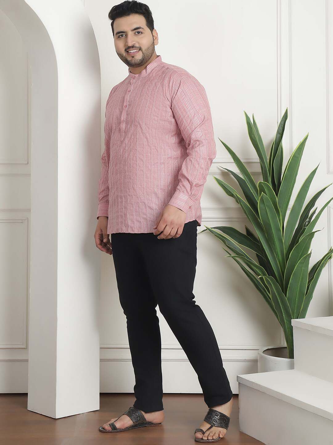 SOJANYA PLUS Plus Saiz Kolar Mandarin Berjalur Kapas Tulen Kurta A-Line