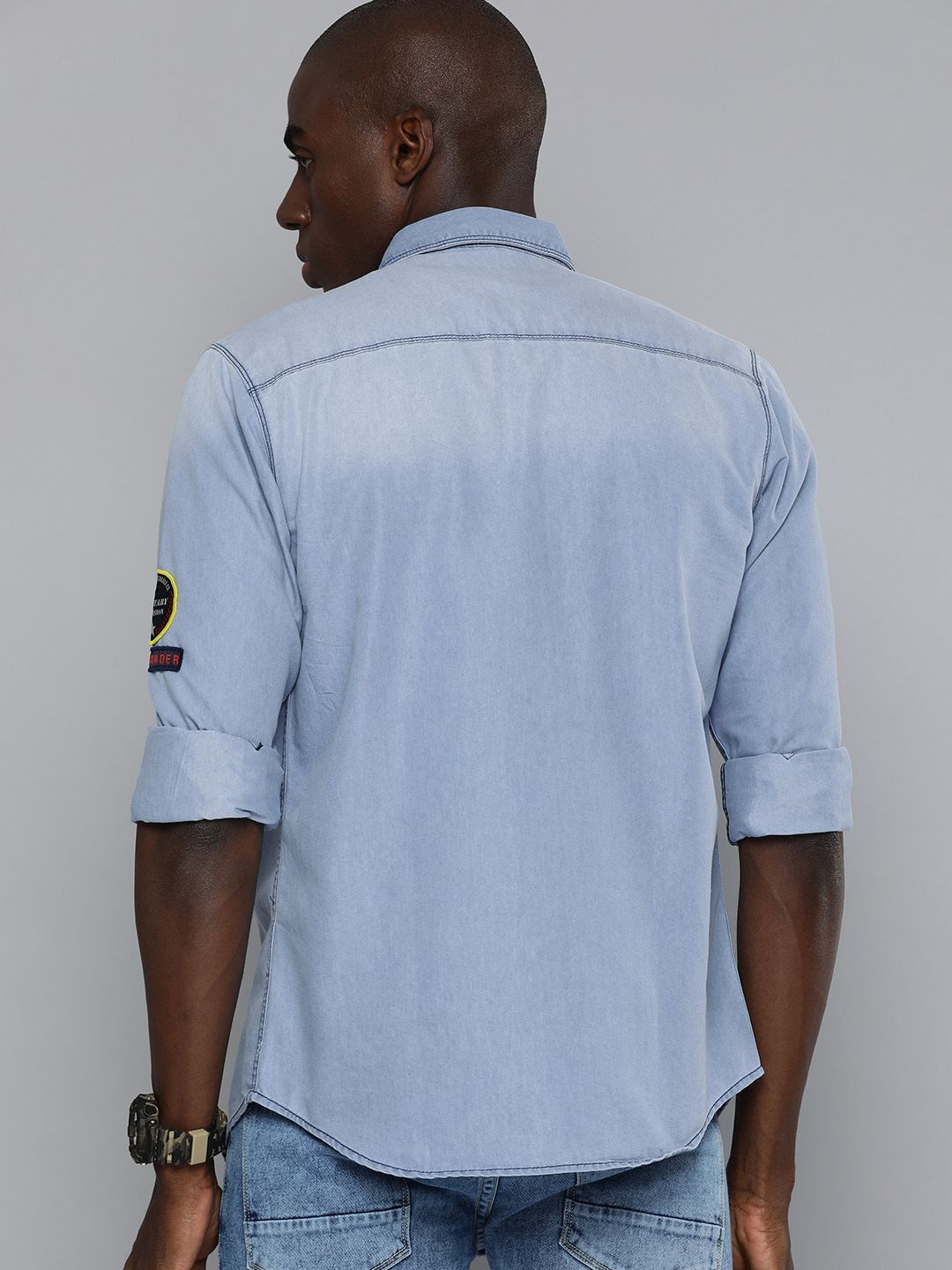 The Indian Garage Co Men Blue Slim Fit Faded Opaque Faded Casual Shirt