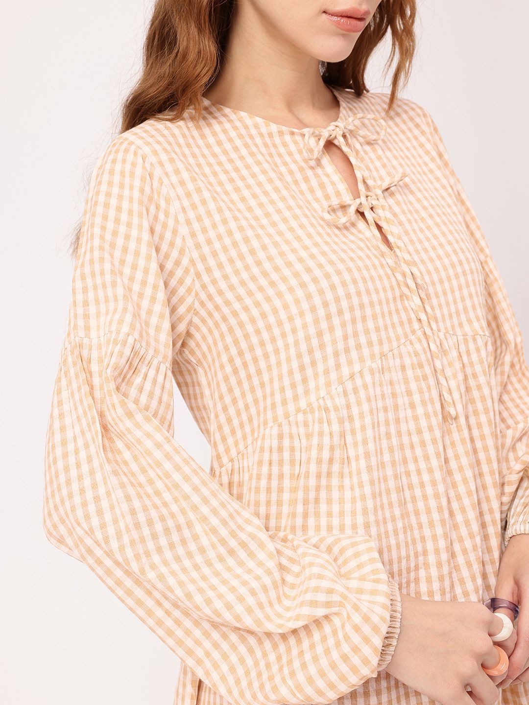 DressBerry Preppy Chic Checked Tie-Up Neck A-line Mini Dress