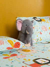 URBAN SPACE Blue & Red Cartoon Characters 200 TC Cotton Queen Bedsheet & 2 Pillow Covers