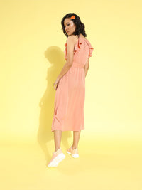 Berrylush Pink Solid Ruffle Detail Dress