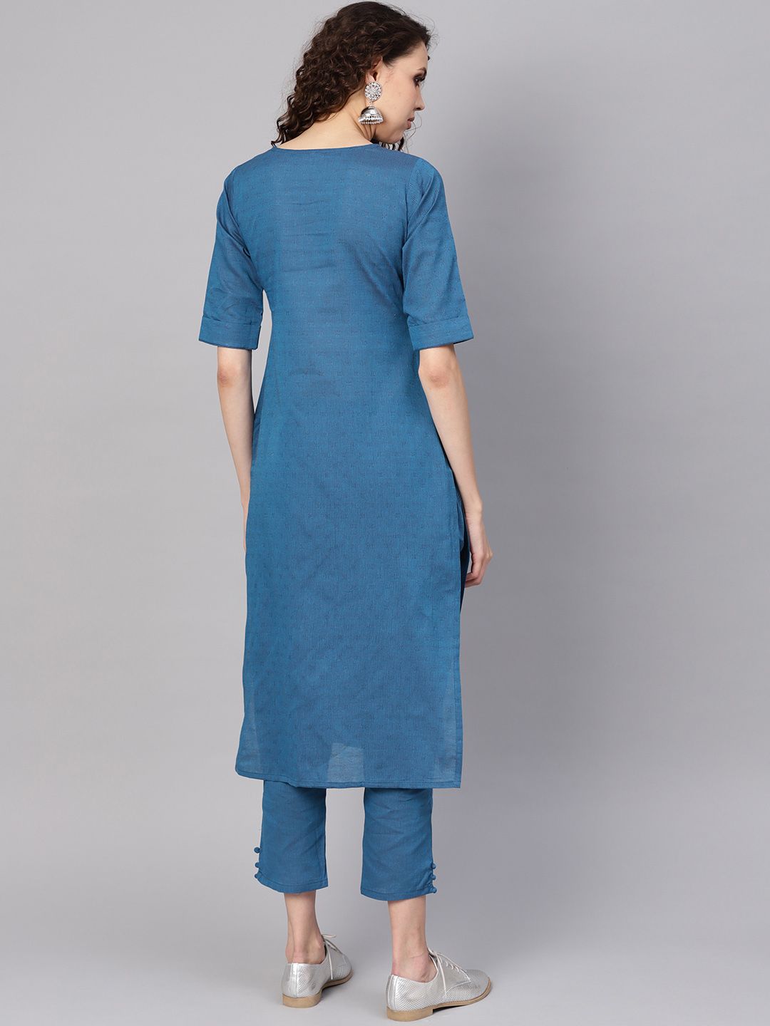 Gerua By Libas Women Teal Blue Self-Design Kurta with Trousers
