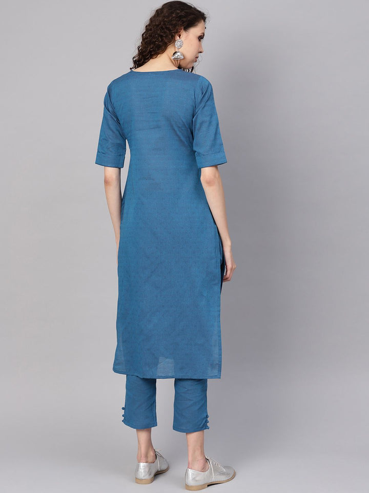 Gerua By Libas Women Teal Blue Self-Design Kurta with Trousers