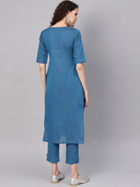 Gerua By Libas Women Teal Blue Self-Design Kurta with Trousers