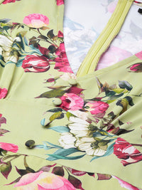 SASSAFRAS Lime Green & Pink Floral Printed Maxi Dress