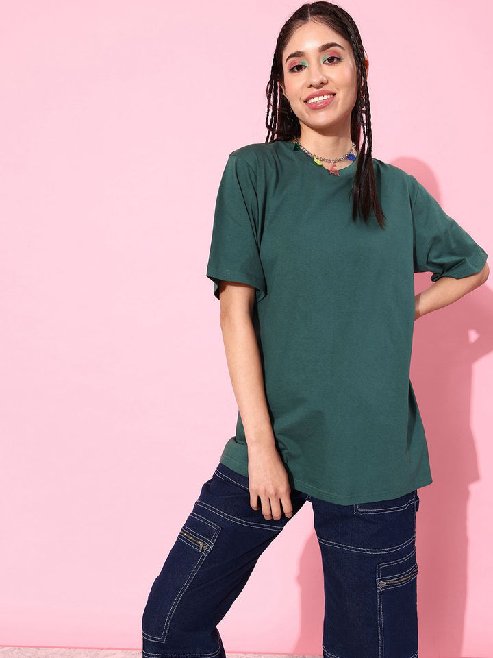 DILLINGER Green & Yellow Typography Printed Oversized Pure Cotton Longline T-shirt