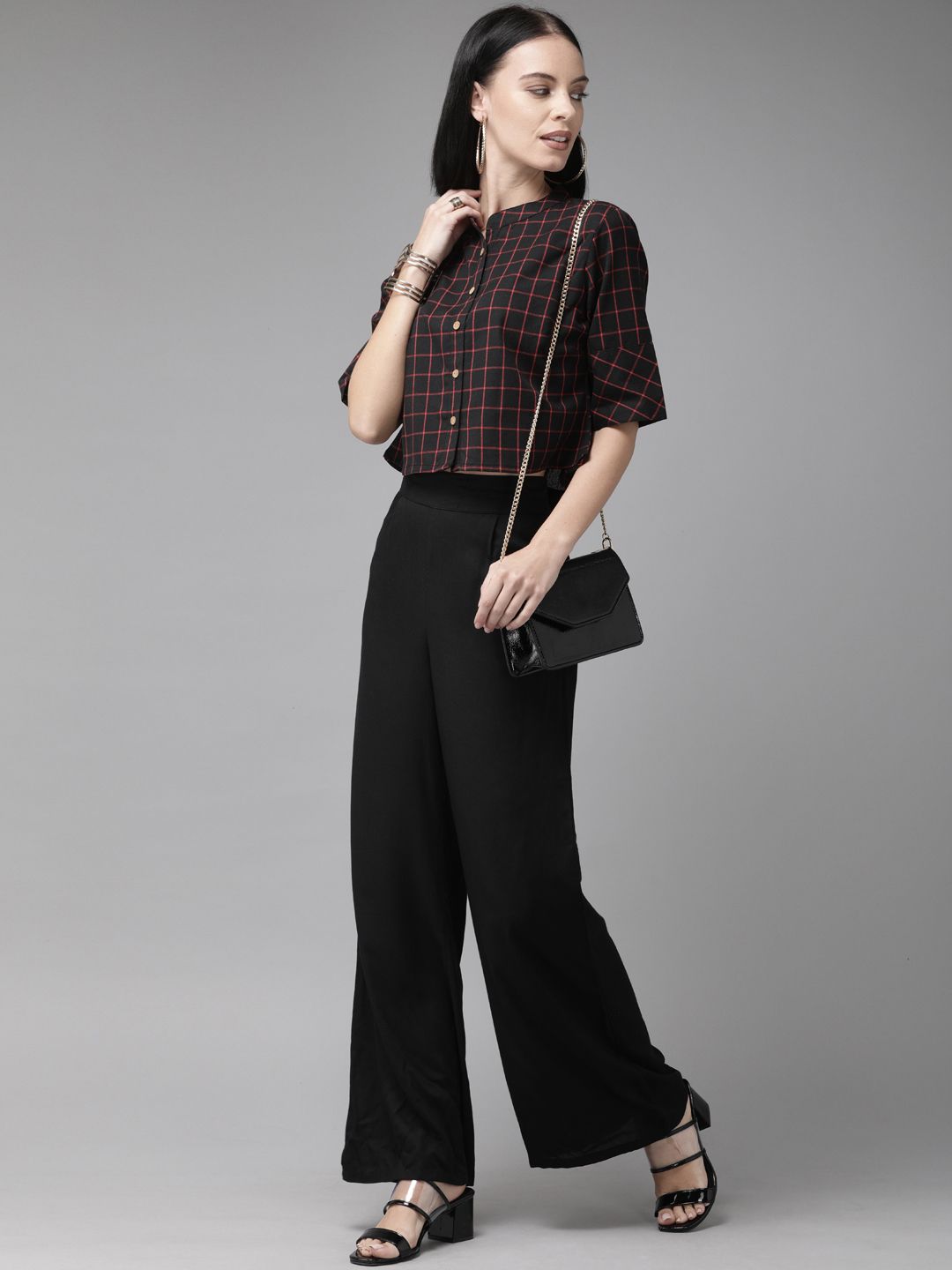 Anouk Black Checked Crop Top