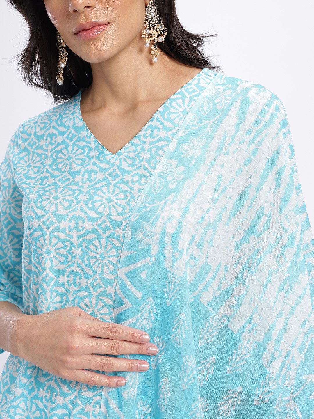 Anouk Floral Printed Pure Cotton Straight Kurta with Trousers & Dupatta