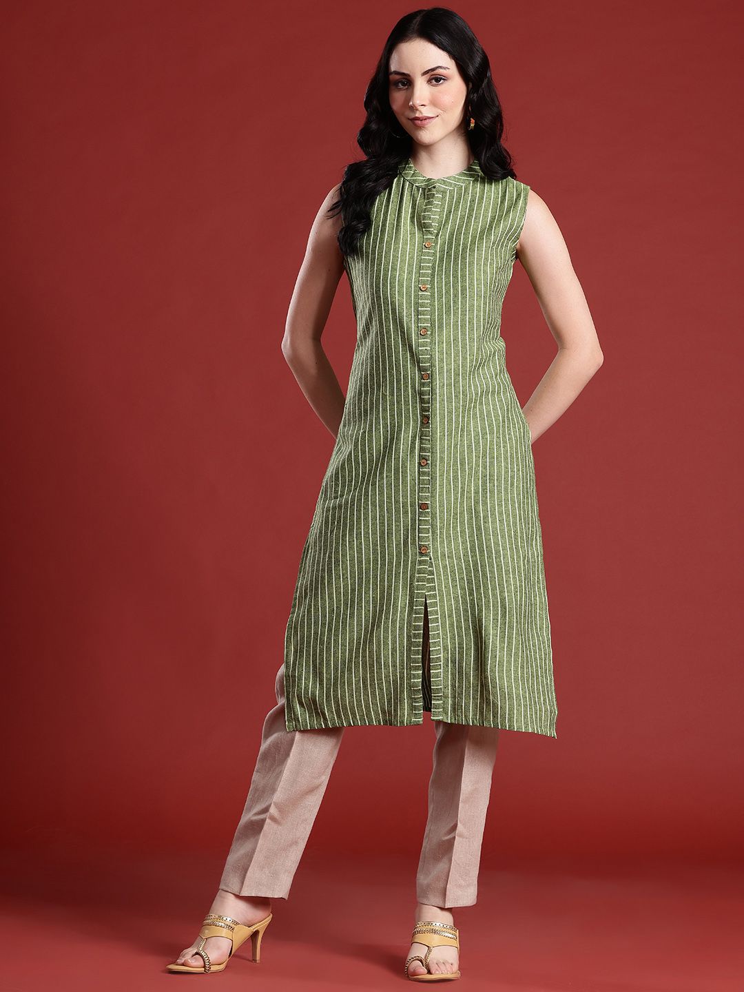 Anouk Striped Straight Kurta