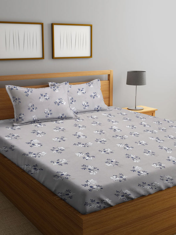 KLOTTHE Floral Printed 300 TC Fitted King Bedsheet with 2 Pillow Covers