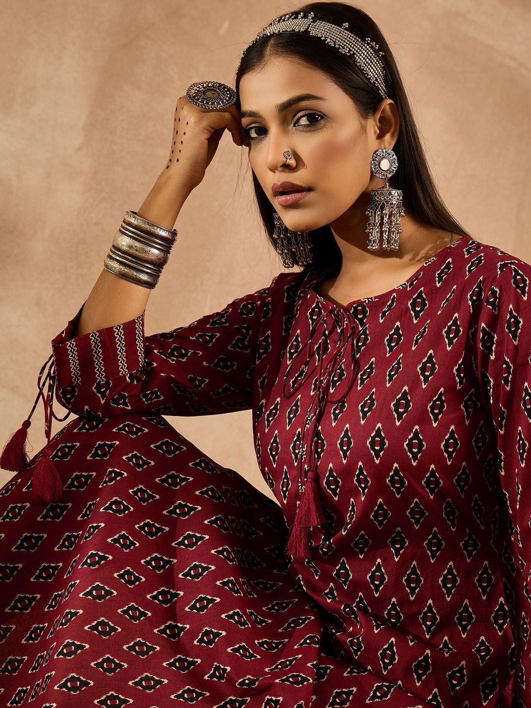 Indo Era Women Ethnic Motifs Printed Regular Pure Cotton Kurta with Palazzos