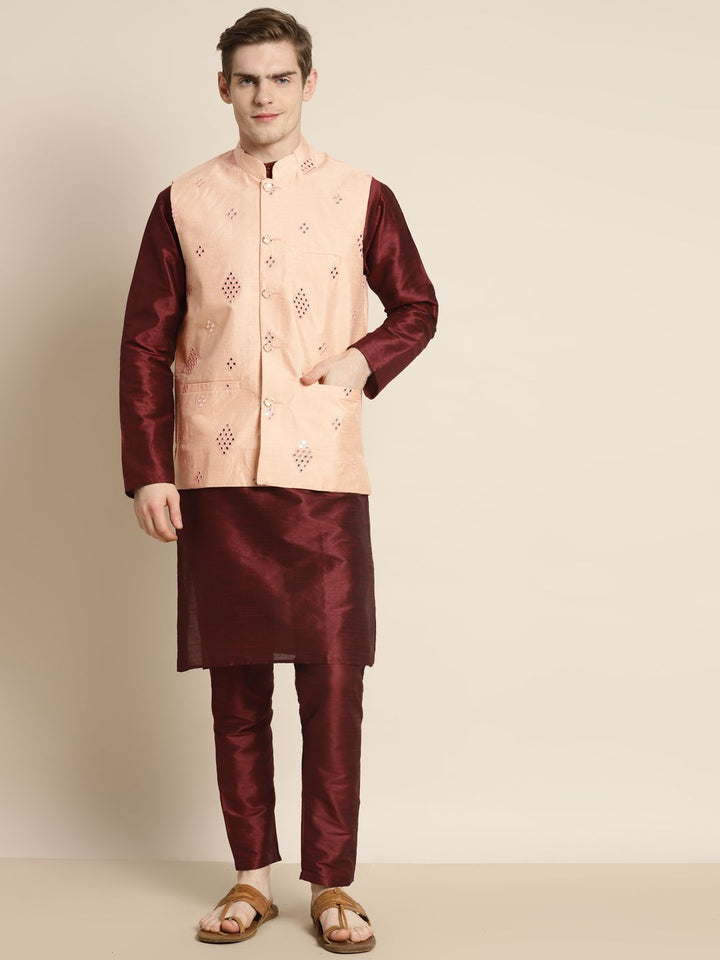 SOJANYA Men Mirror Work Kurta with Churidar
