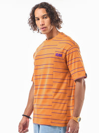 Bewakoof Men Striped Round Neck Pure Cotton T-shirt