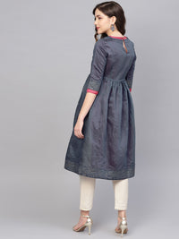 W Women Navy Blue Printed A-Line Kurta