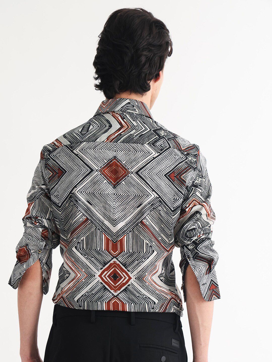 RARE RABBIT Men Sart Abstract Printed Slim Fit Cotton Shirt