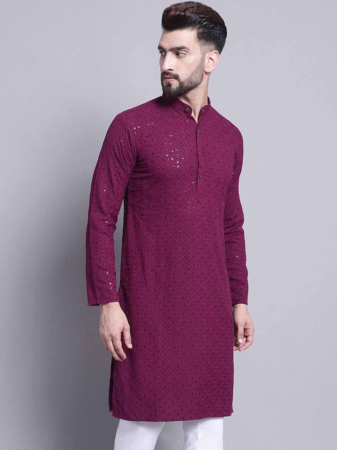SOJANYA Motif Etnik Kolar Bersulam Berlabuci Kapas Tulen Kurta