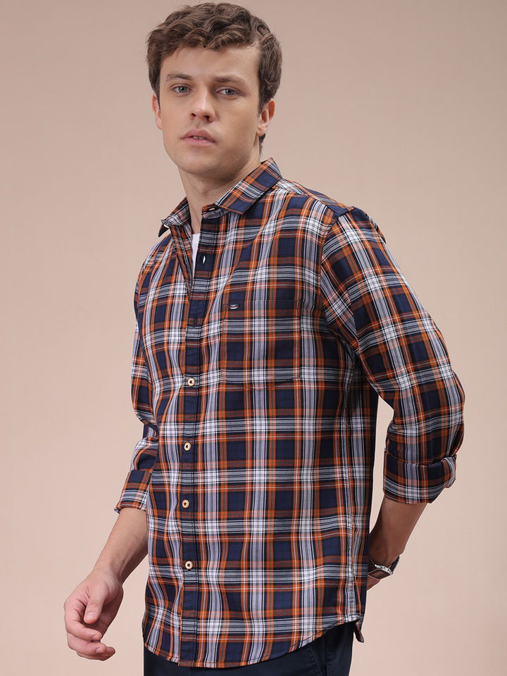 The Indian Garage Co Men Slim Fit Checked Spread Collar Casual Shirt