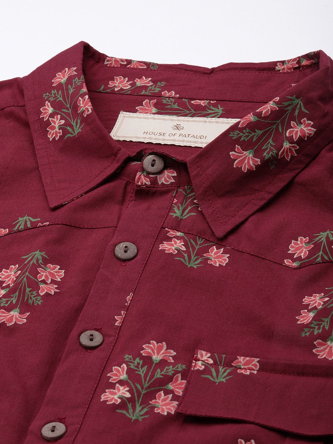 House of Pataudi Men Floral Printed Pure Cotton Kurta