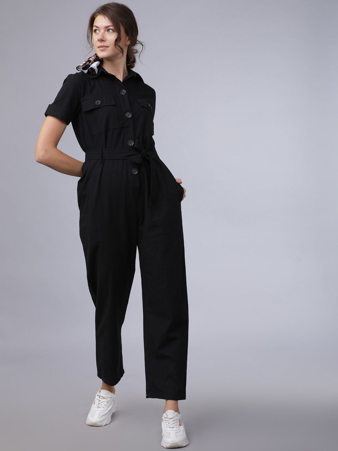 Tokyo Talkies Women Black Solid Basic Jumpsuit