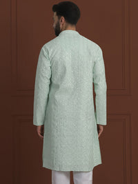 SOJANYA LUXE Sulam Bunga Labuci Mandarin Kolar Kapas Kurta Lurus Sutera