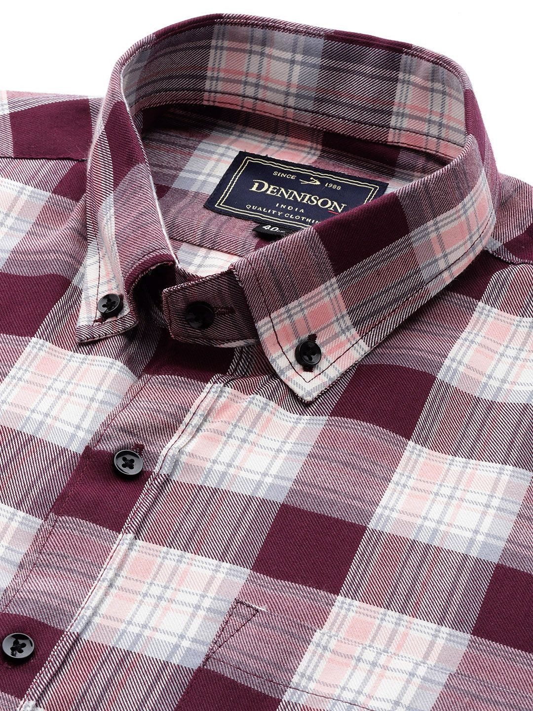 DENNISON Men Smart Slim Fit Tartan Checks Formal Shirt