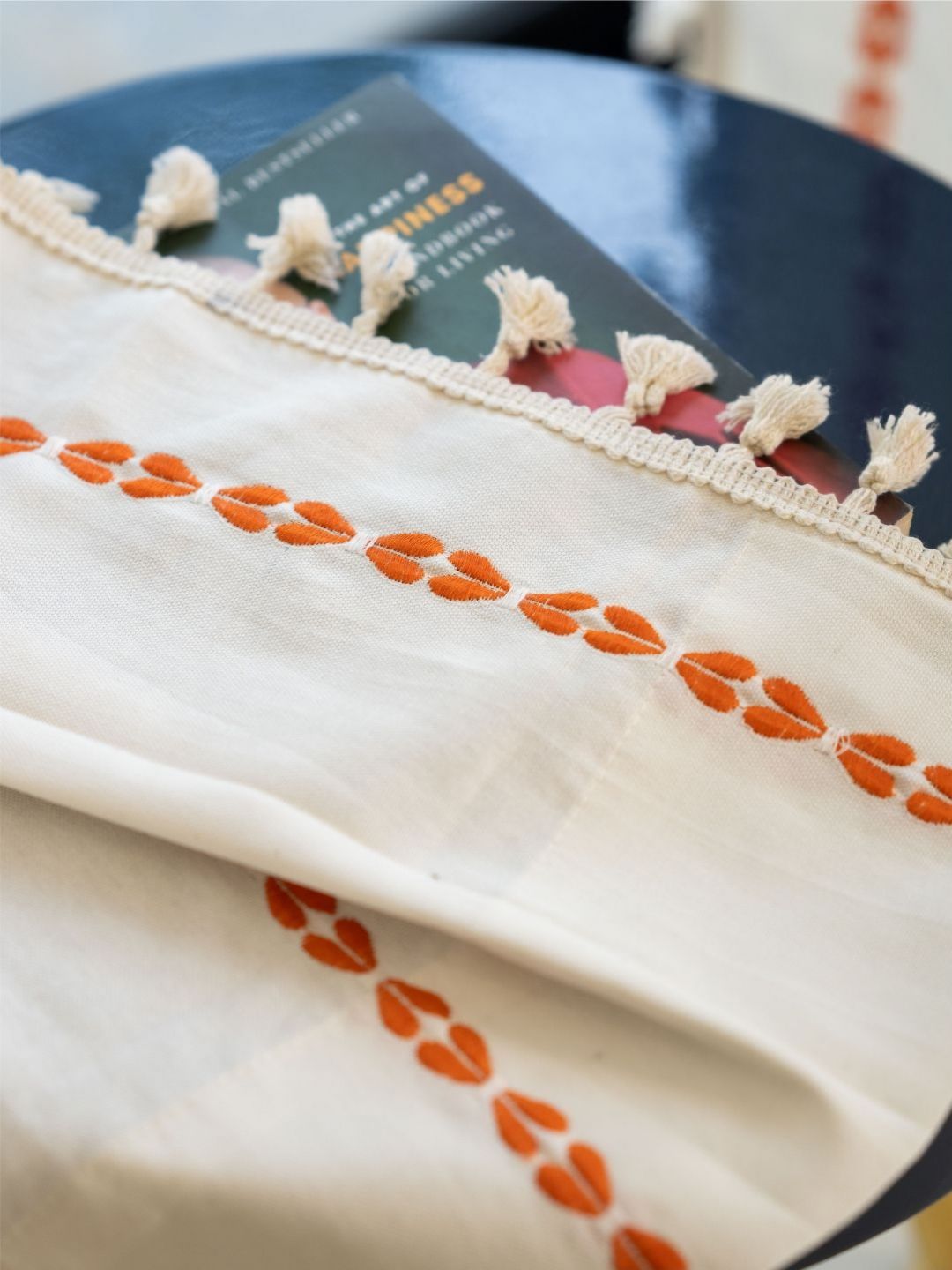 URBAN SPACE Orange & White Embroidered Window Curtain