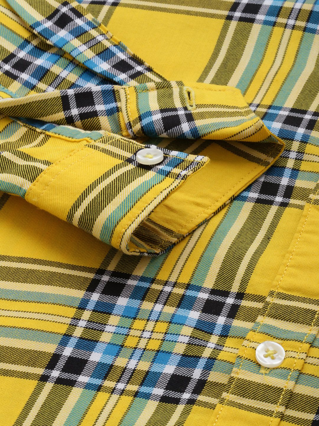 The Indian Garage Co Men Yellow Tartan Checked Casual Shirt