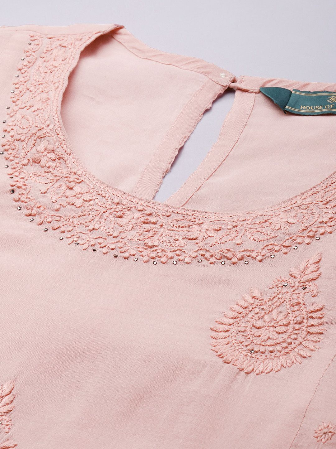 House of Pataudi Floral Chikankari Embroidered flared Jashn Kurta with Palazzo & Dupatta