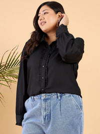 CURVY STREET Plus Size Comfort Opaque Frilled Casual Shirt