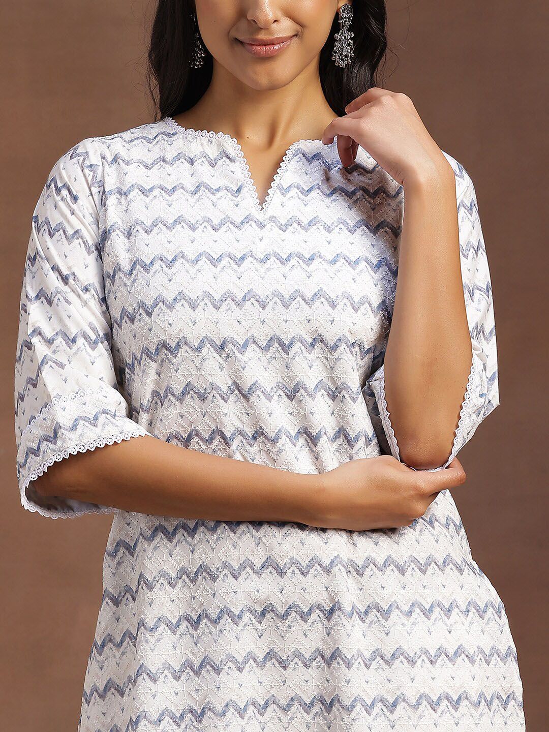 Libas Chevron Embroidered Regular Thread Work Kurta With Palazzos & Dupatta