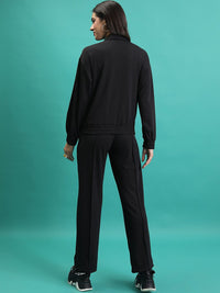 Tokyo Talkies Black Mock Collar Jacket With Mid-Rise Trouser Co-Ords
