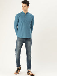 SOJANYA Men Blue Woven Design Straight Kurta
