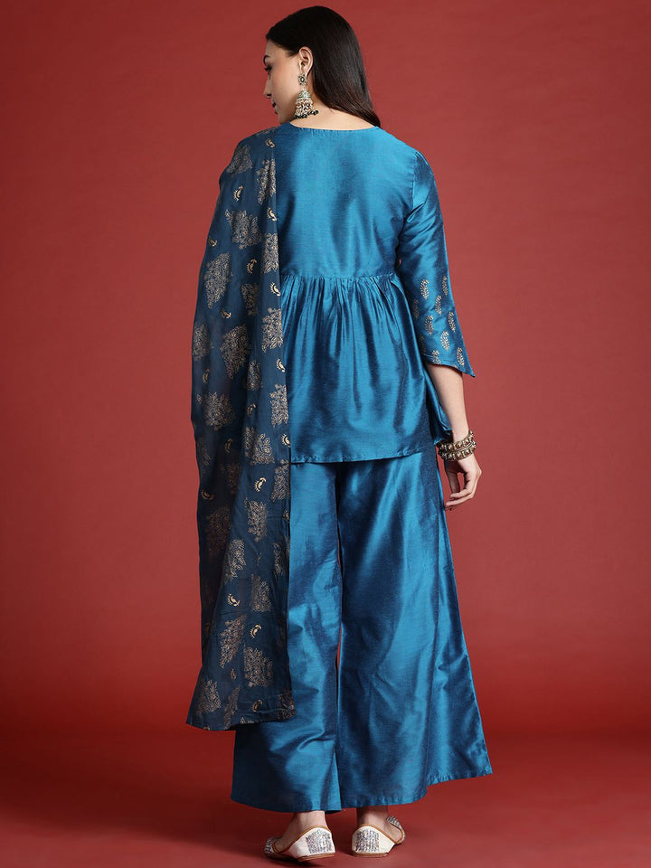 Anouk Tyohar Collection Paisley Print Pleated Kurti with Palazzos & Dupatta