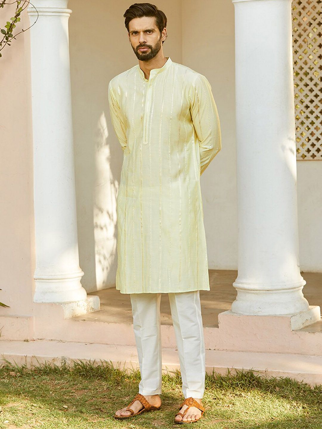 See Designs Printed Mandarin Collar Chanderi Silk Kurta