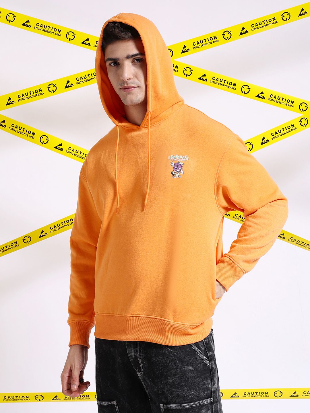 The Indian Garage Co Graphic Back Printed Hooded Oversized Pullover Sweatshirt