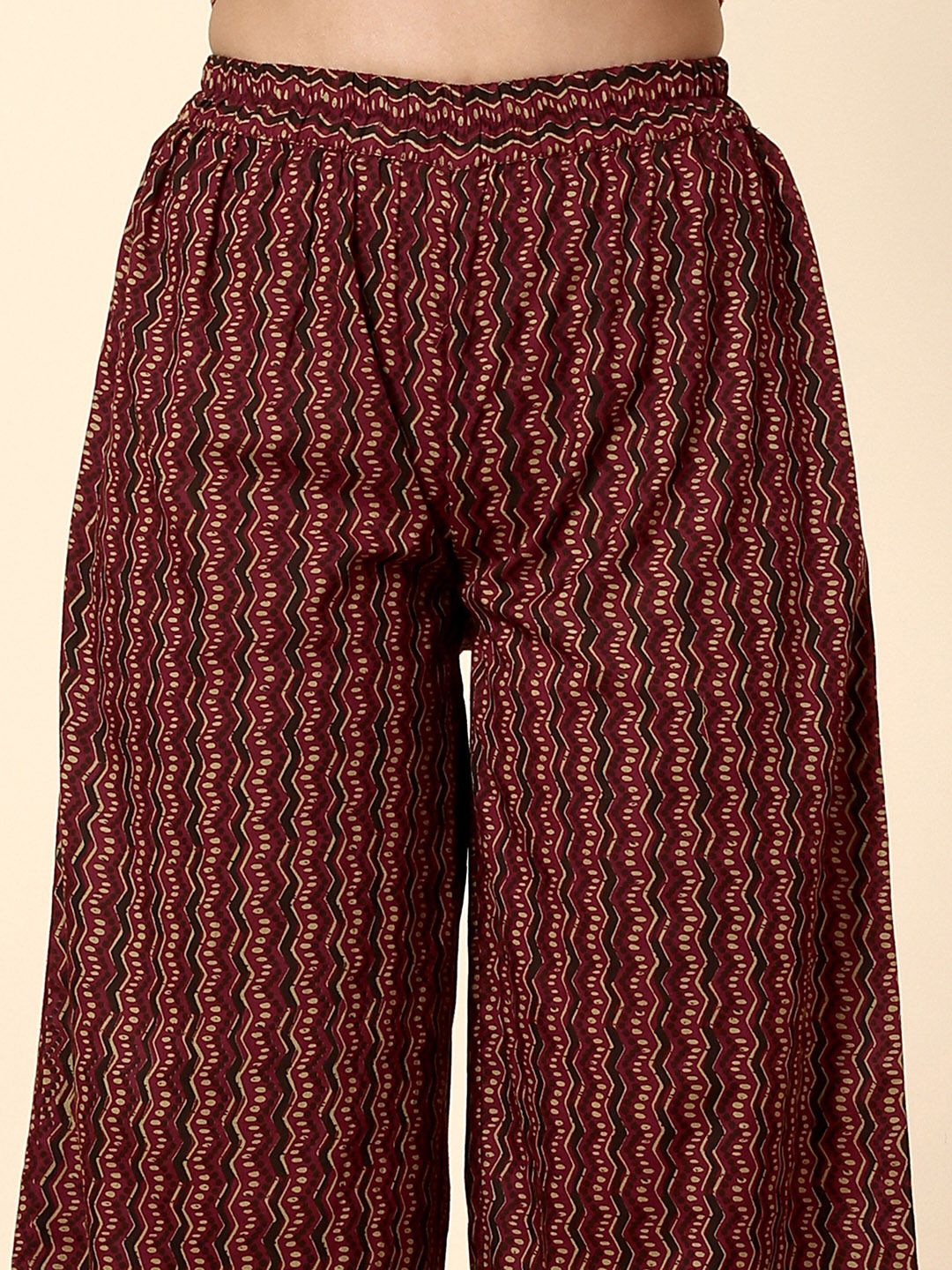 Anouk Maroon & Green Ethnic Printed Pure Cotton Straight Kurta With Palazzos & Dupatta