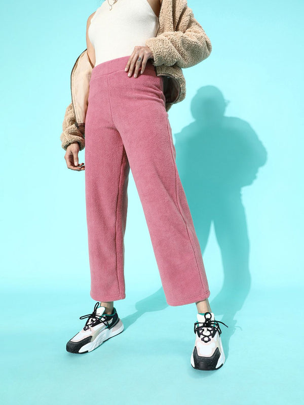 STREET 9 Women Pretty Pink Solid Fleece Trousers