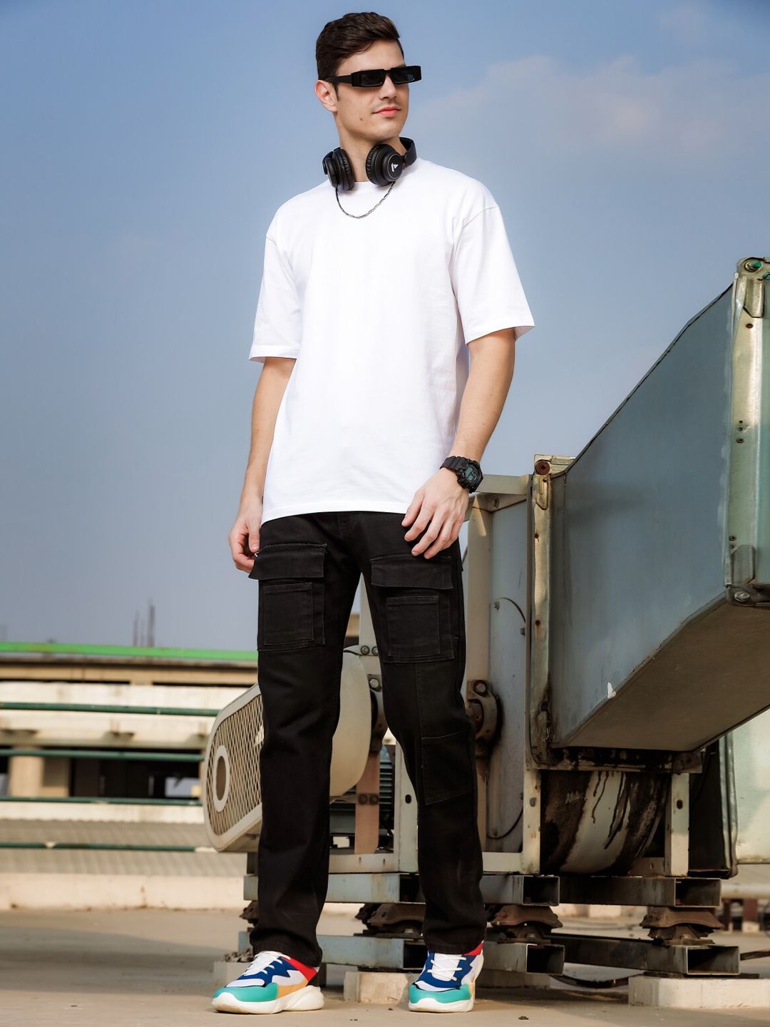 ADRO Round Neck Drop-Shoulder Sleeves Oversized Pure Cotton T-shirt
