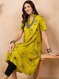 Anouk Mustard Yellow Ethnic Motifs Dicetak Shirt Collar A-Line Kurta
