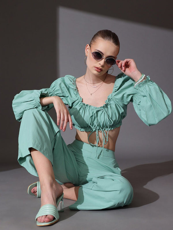 STREET 9 Sweetheart Neck Puff Sleeve Cotton Top