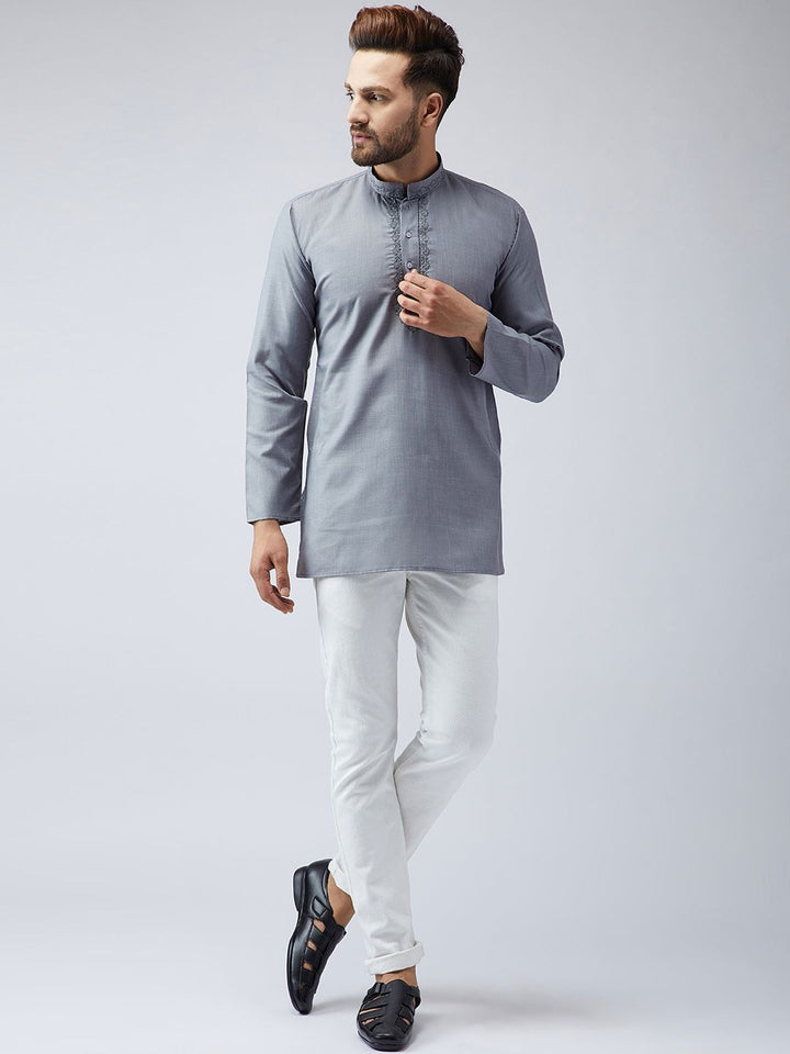 SOJANYA Men Grey Solid Straight Kurta