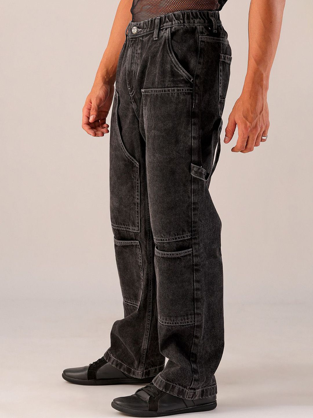 The Indian Garage Co Men Mid-Rise Loose Baggy Fit Elasticated Wasit Cargo Jeans